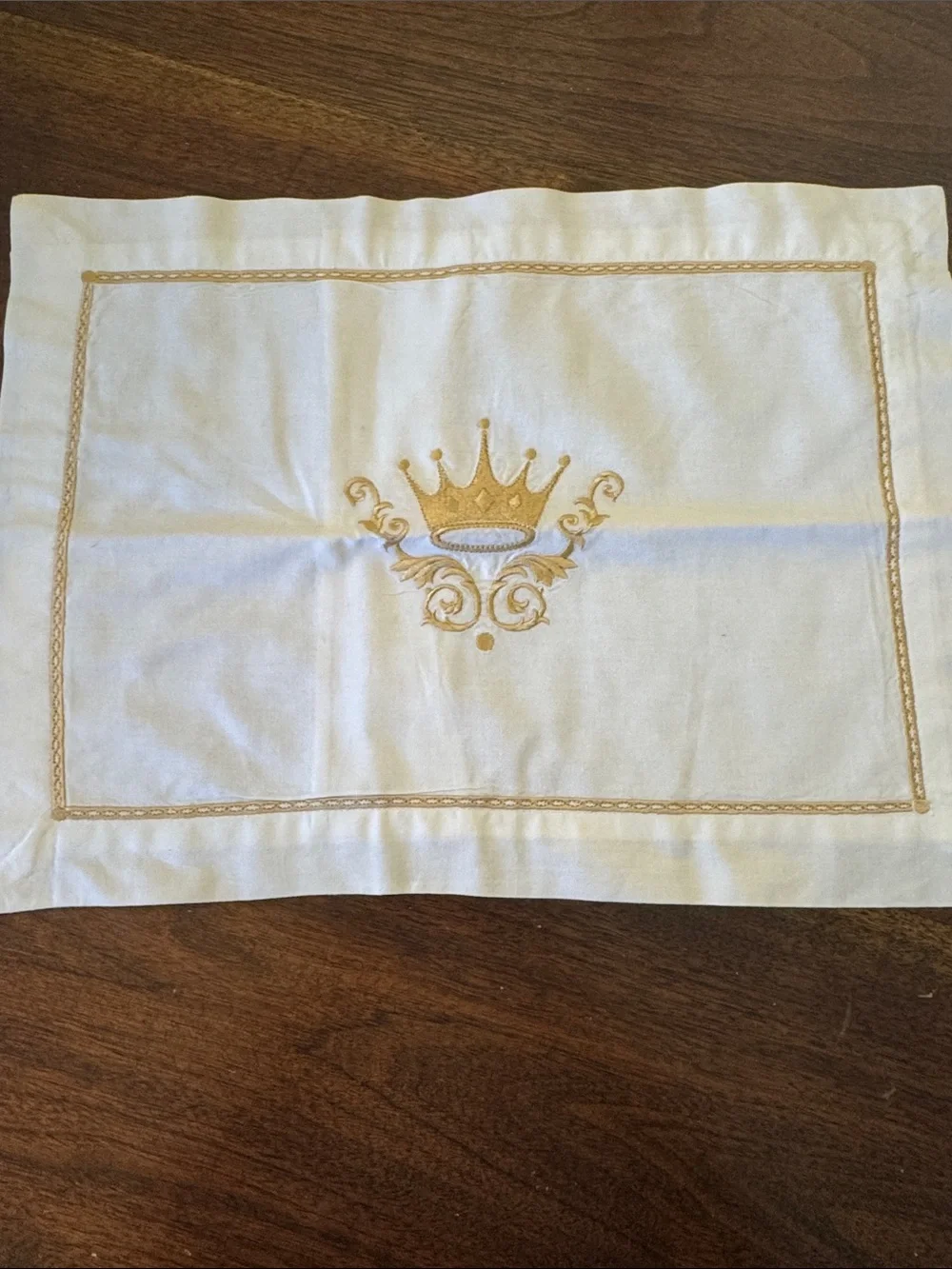 Baby or nursery pillow cover Embroidered Crown Placemat - White with Gold Accent